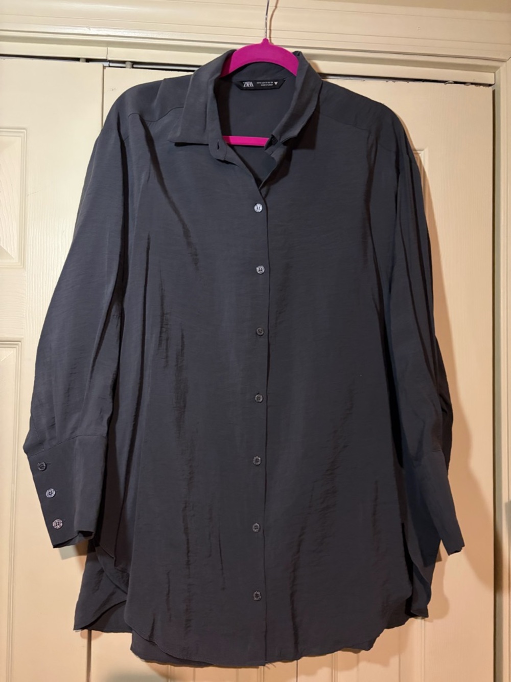 Zara Dark Charcoal Button-Up Oversized Shirt